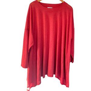 EDW Everyday Wear Spirithouse Tunic S/M Small Medium Red Sharkbite Hem Lagenlook